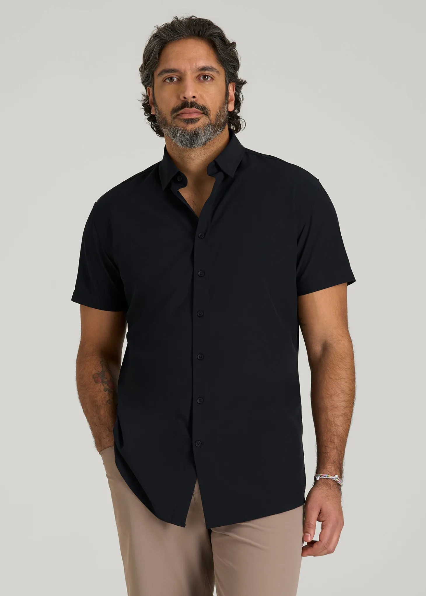 Short Sleeve Traveler Stretch Button Shirt for Tall Men