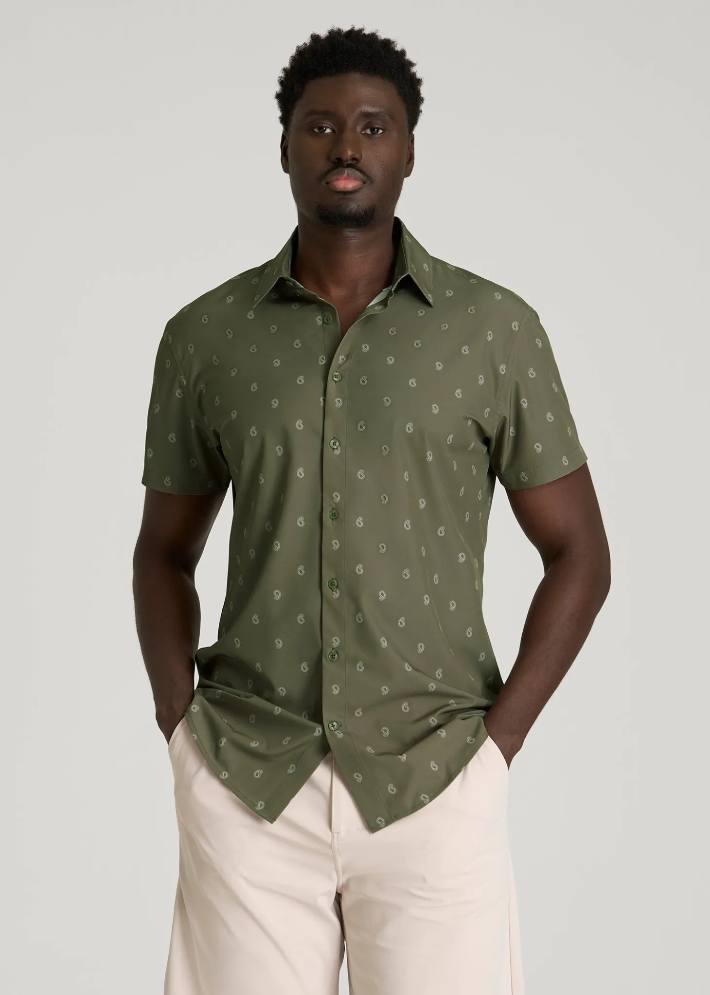 Short Sleeve Traveler Stretch Button Shirt for Tall Men