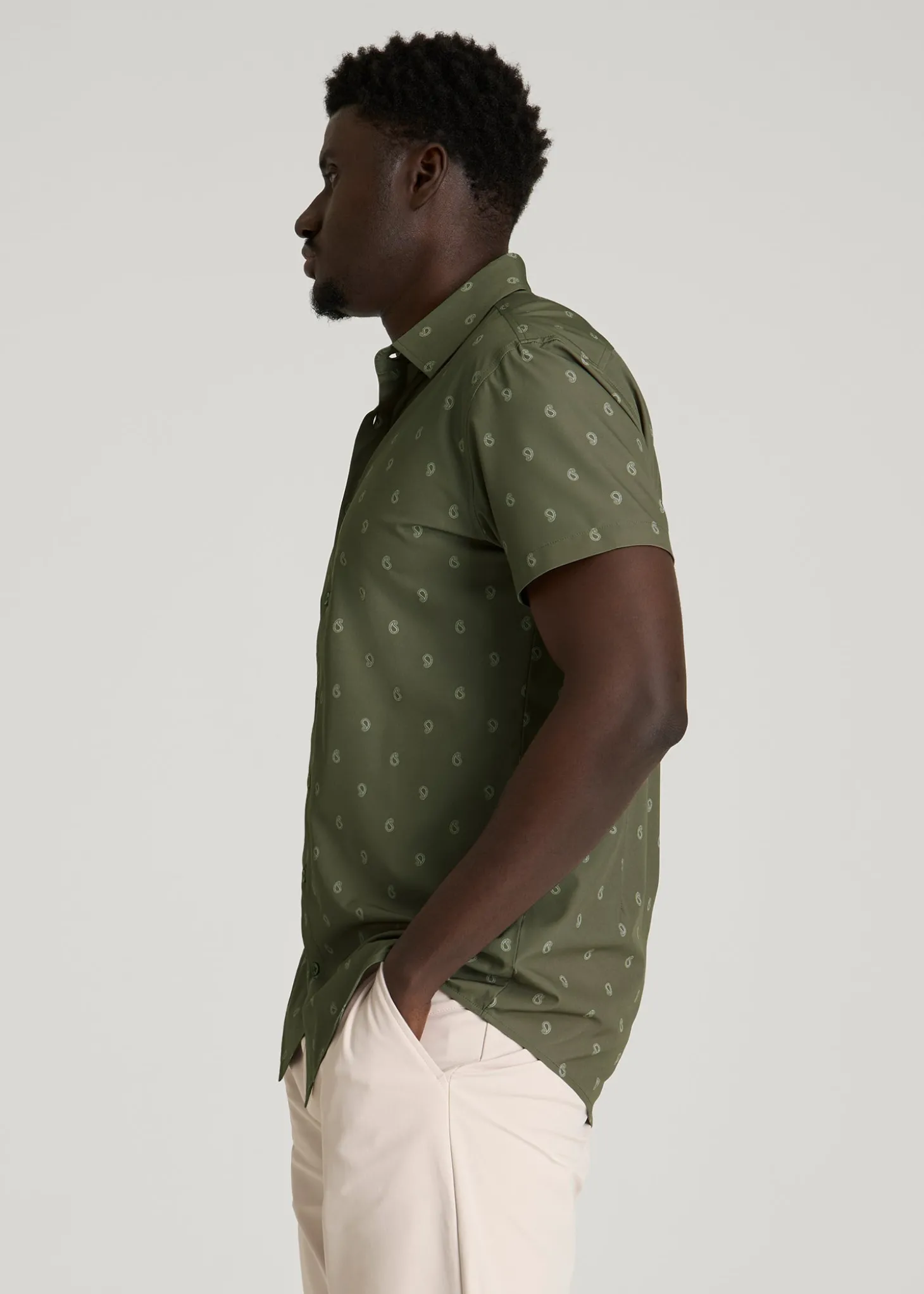 Short Sleeve Traveler Stretch Button Shirt for Tall Men