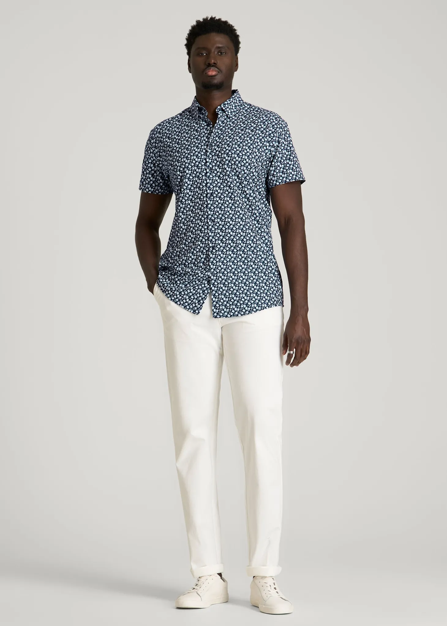 Short Sleeve Traveler Stretch Button Shirt for Tall Men