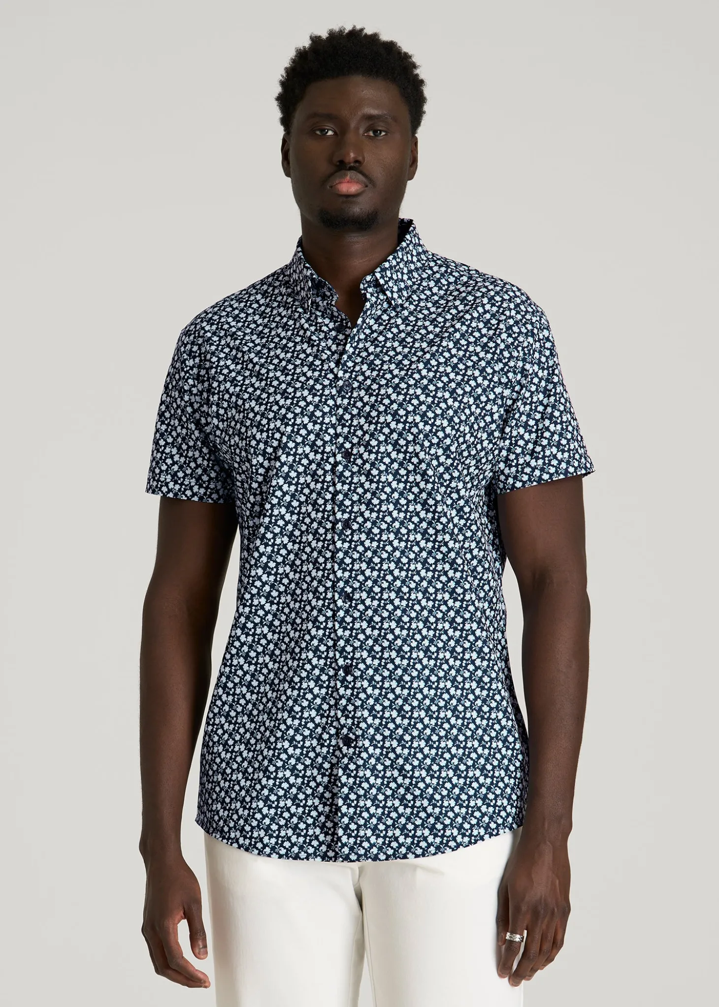 Short Sleeve Traveler Stretch Button Shirt for Tall Men