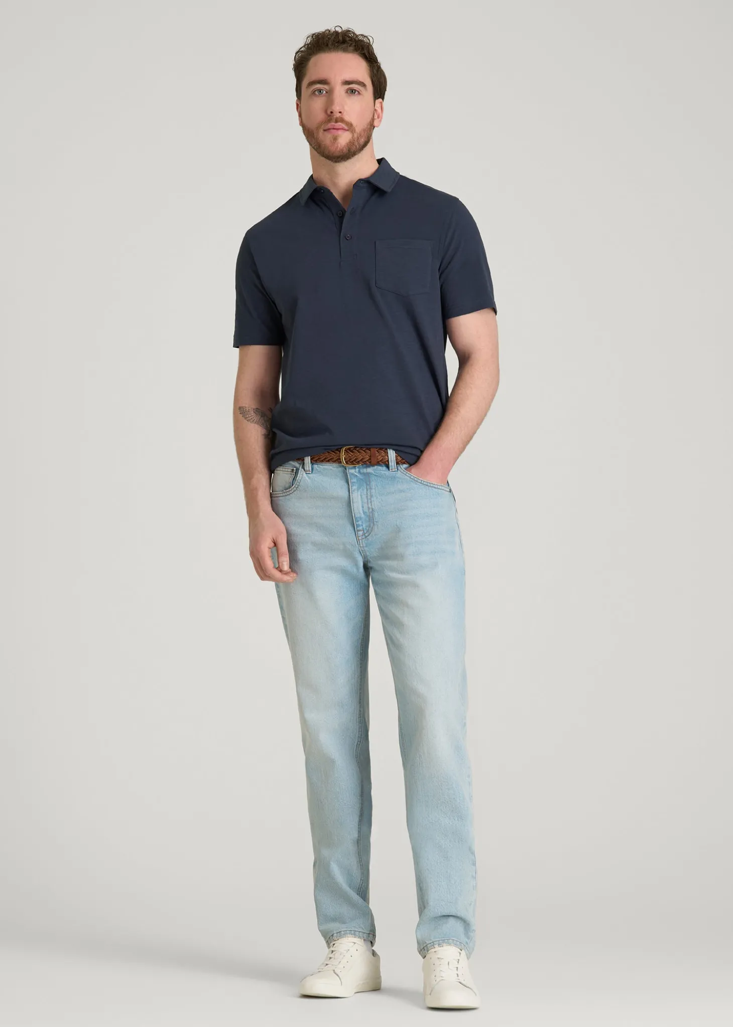 Slub Knit Polo with Pocket for Tall Men
