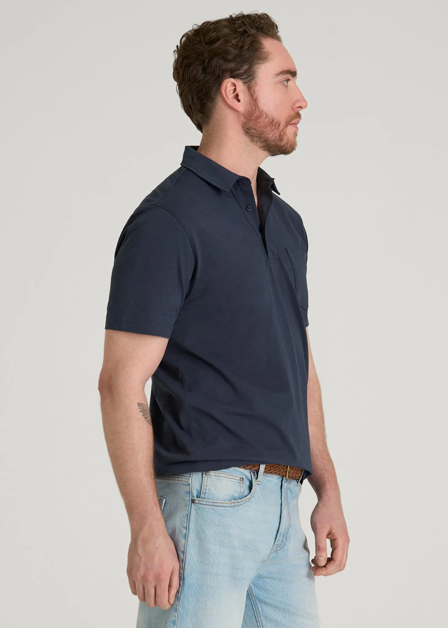 Slub Knit Polo with Pocket for Tall Men
