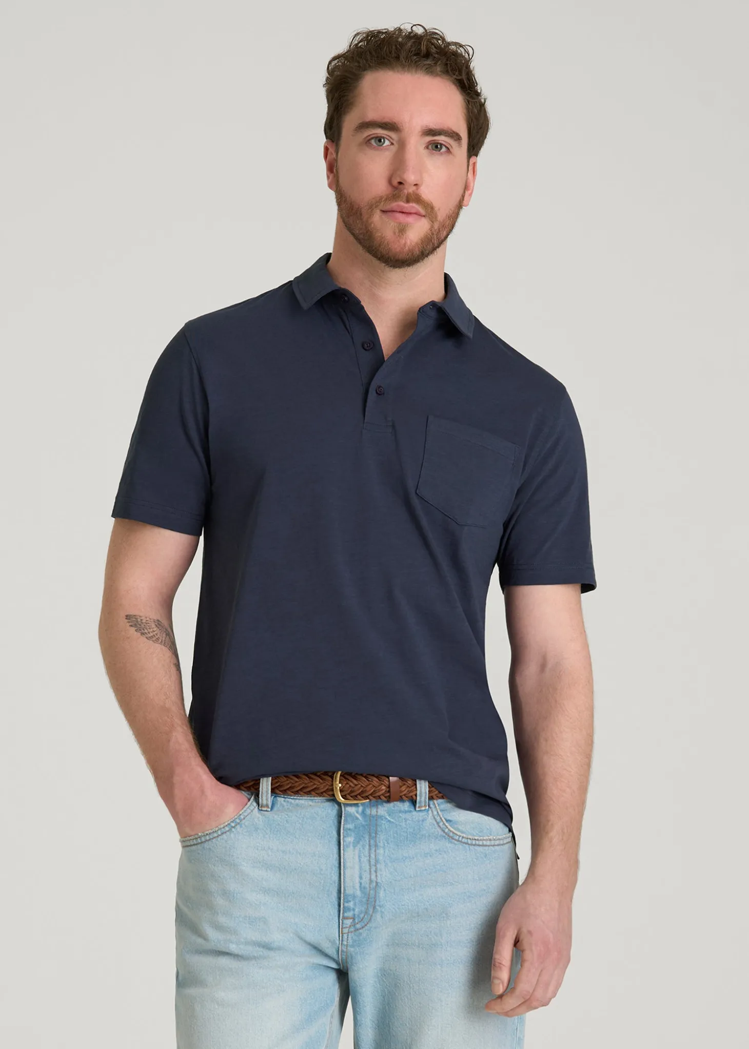 Slub Knit Polo with Pocket for Tall Men