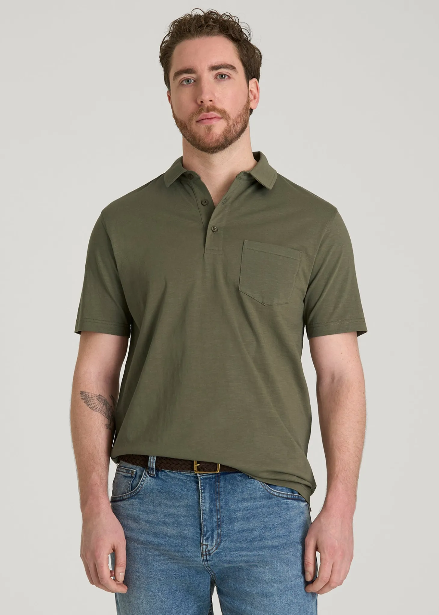 Slub Knit Polo with Pocket for Tall Men