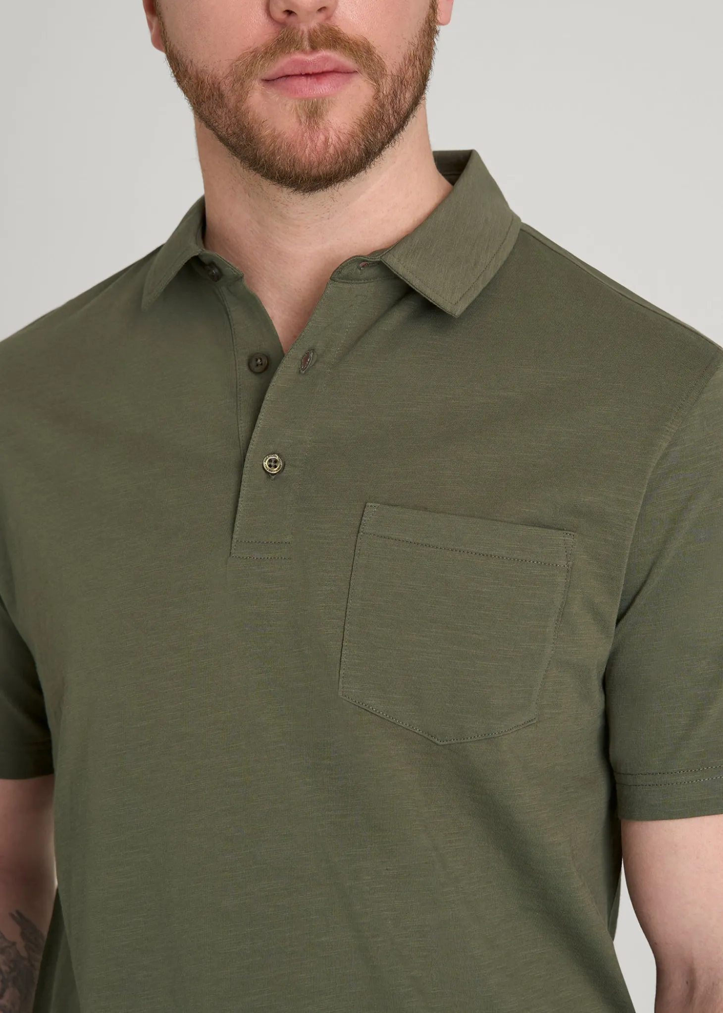 Slub Knit Polo with Pocket for Tall Men