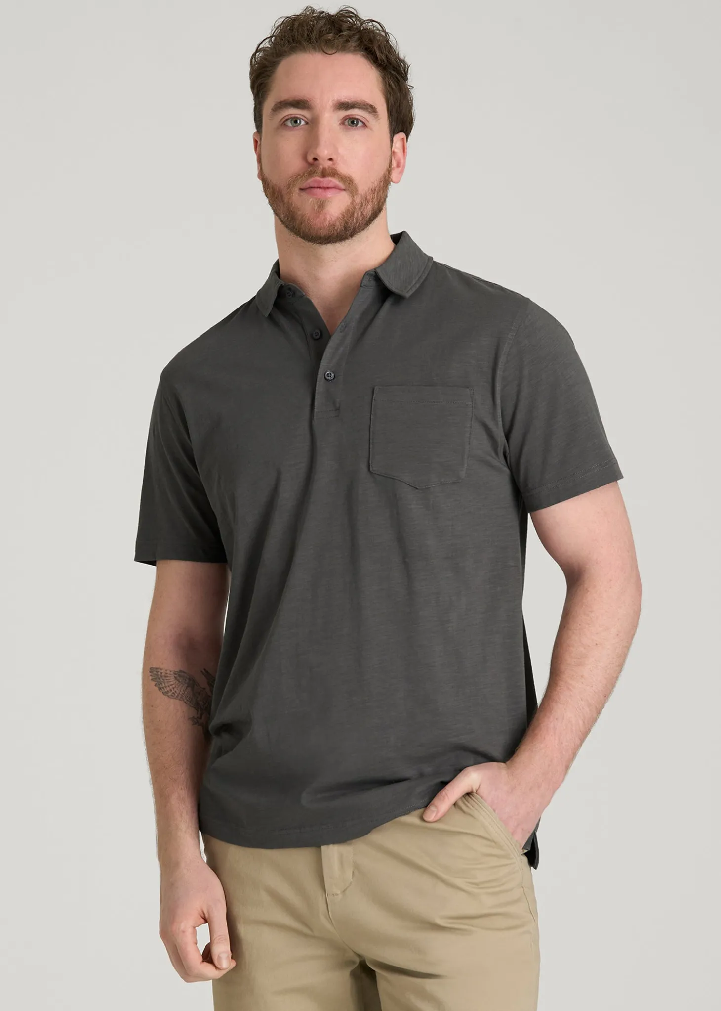 Slub Knit Polo with Pocket for Tall Men