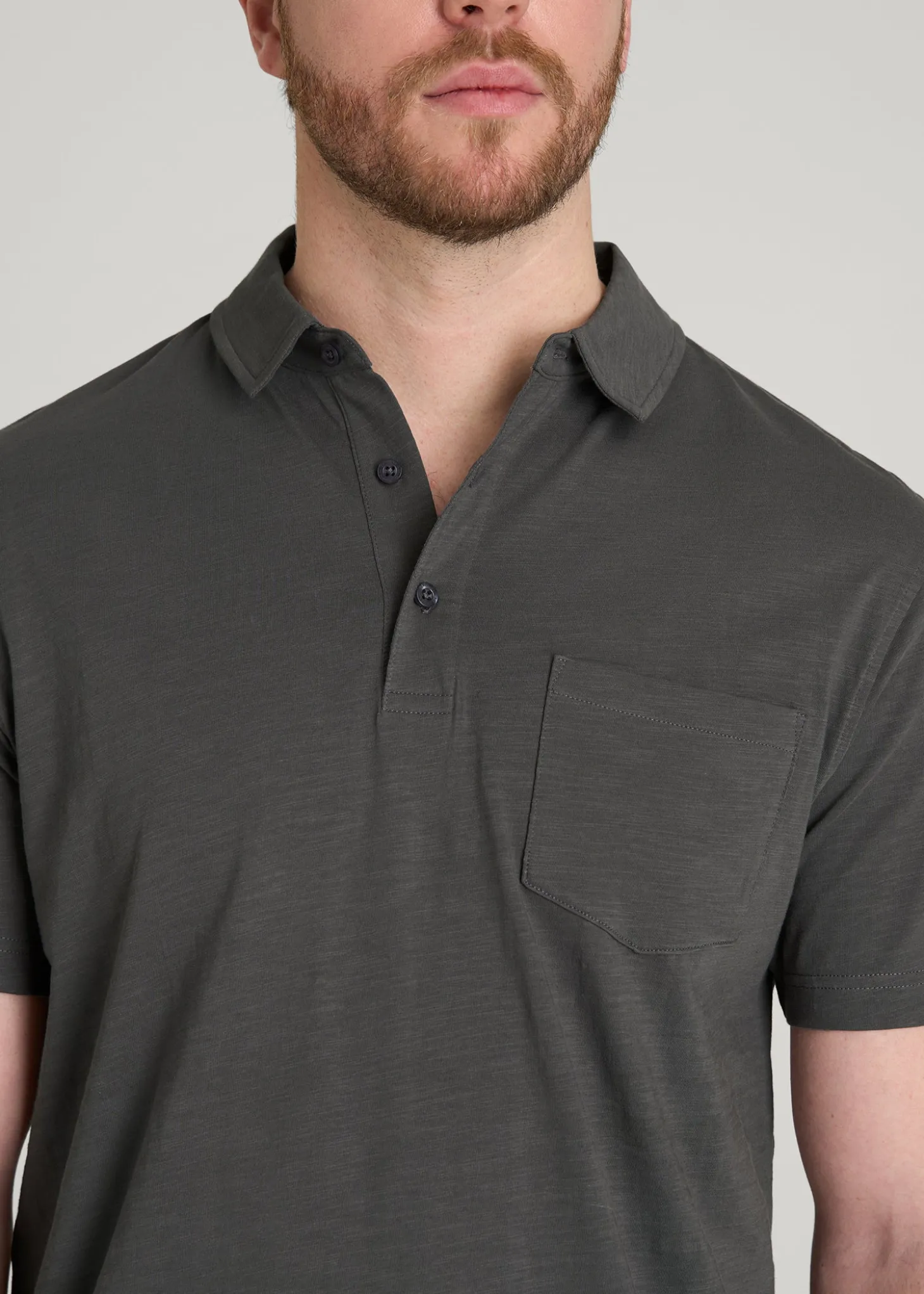 Slub Knit Polo with Pocket for Tall Men