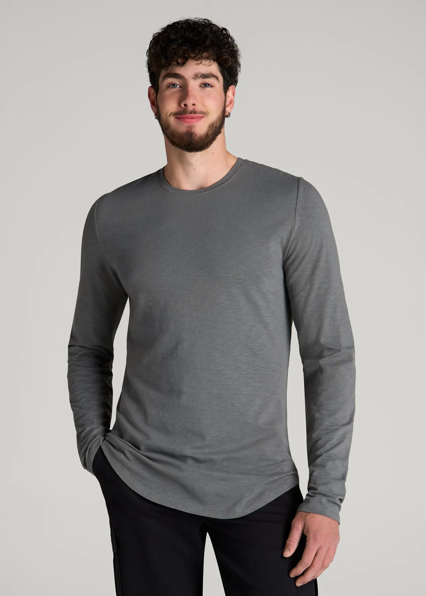 Slub Long Sleeve Scoop Tee for Tall Men