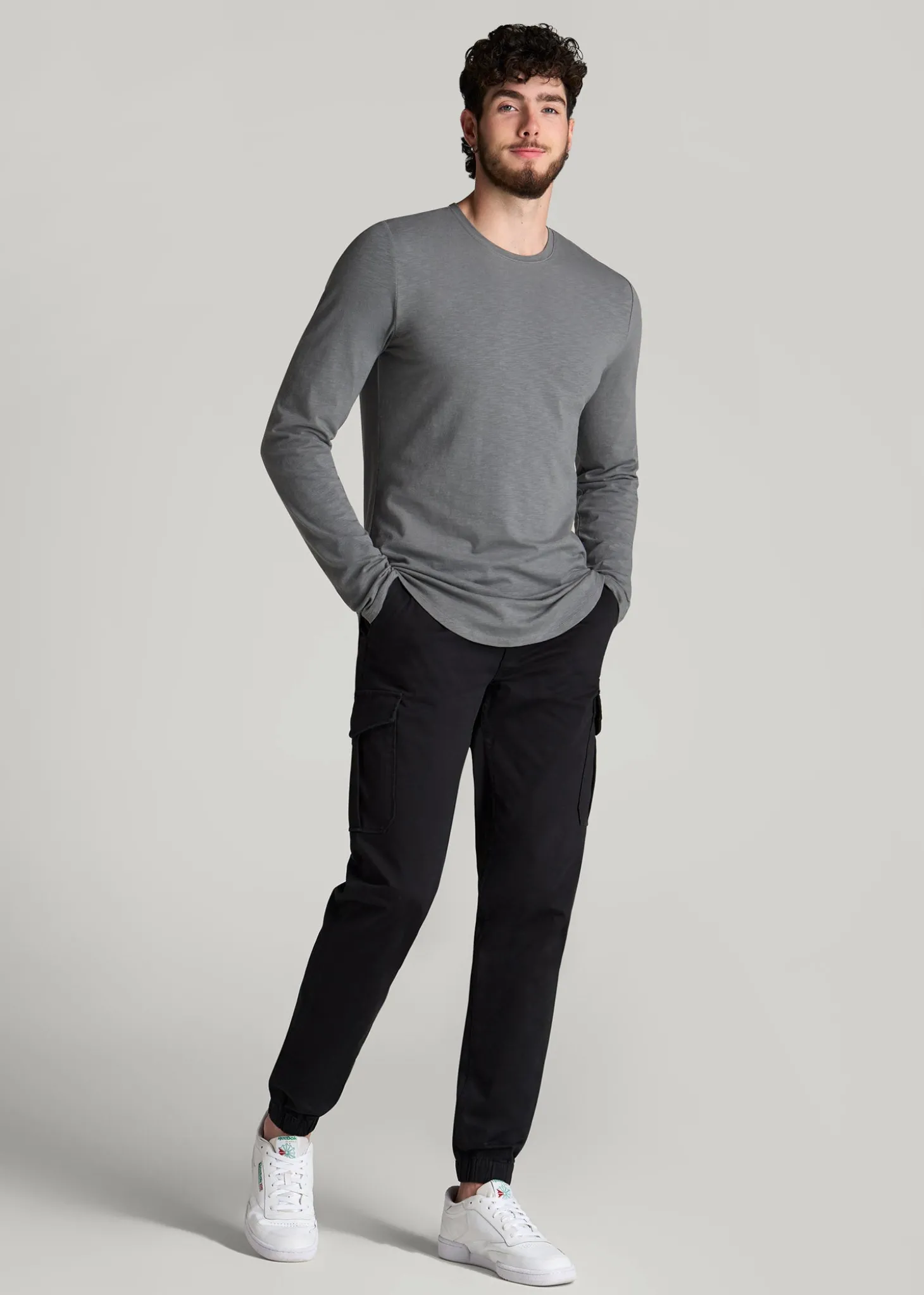 Slub Long Sleeve Scoop Tee for Tall Men