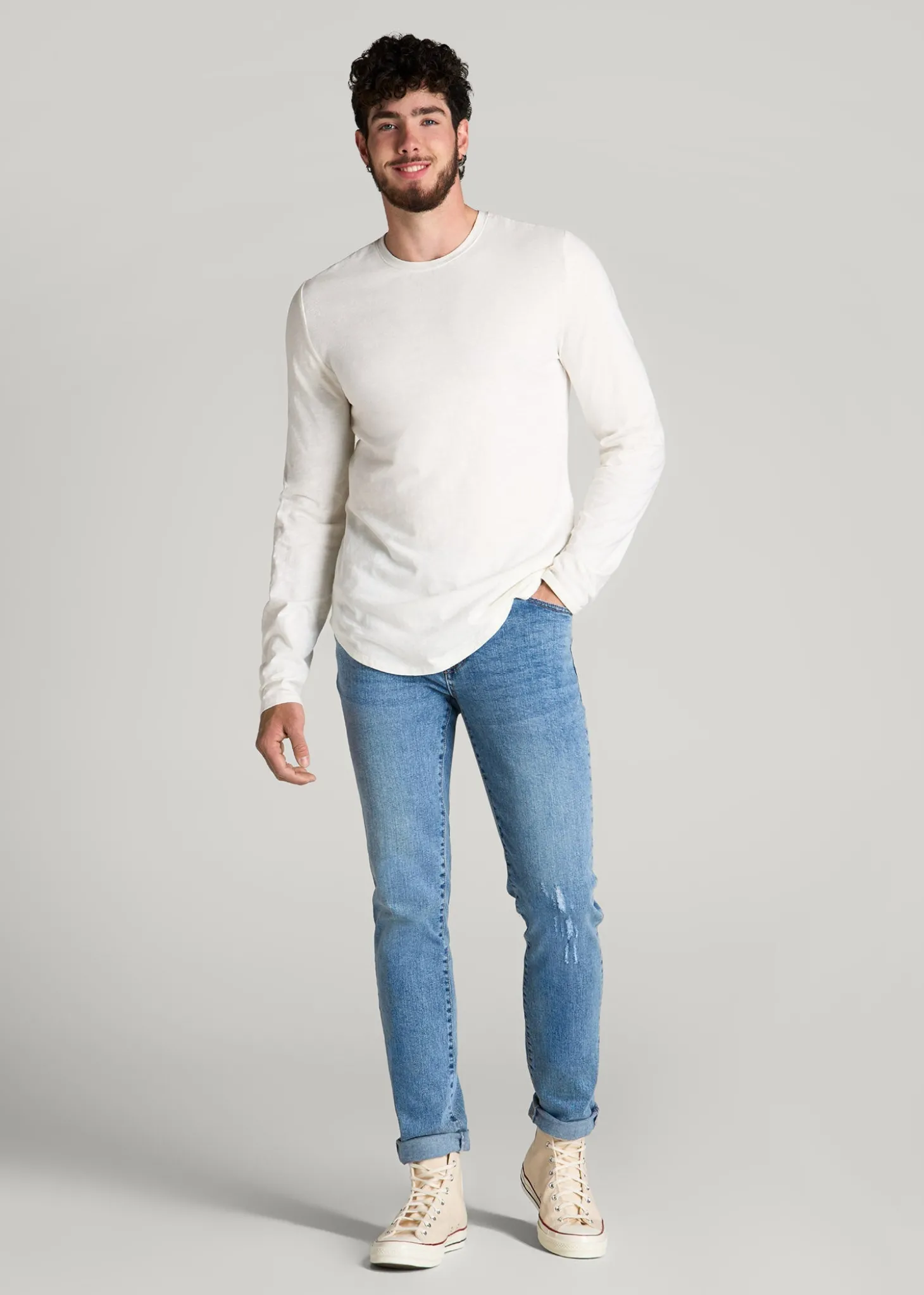 Slub Long Sleeve Scoop Tee for Tall Men