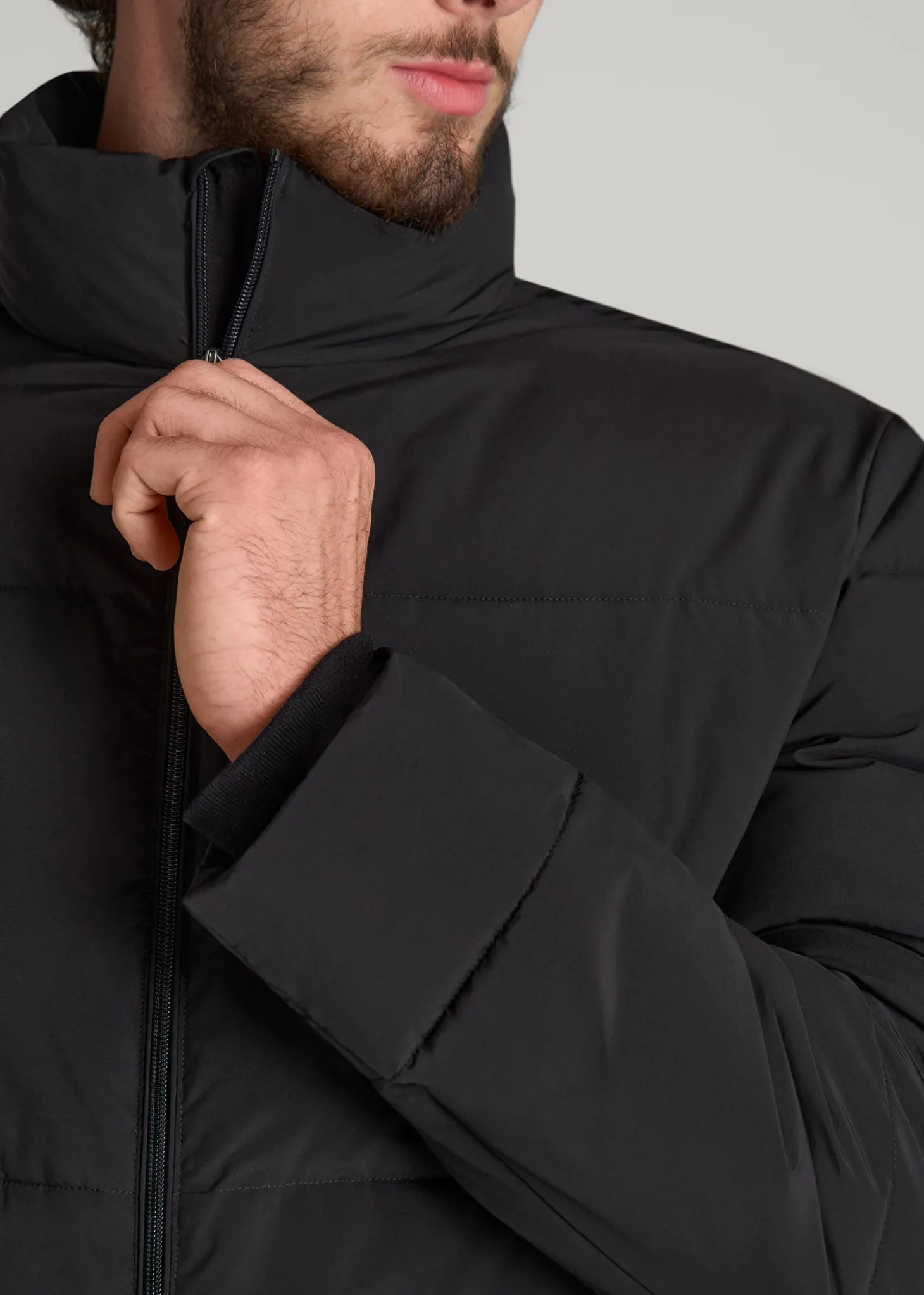 Stand Collar Puffer Coat Jacket for Tall Men