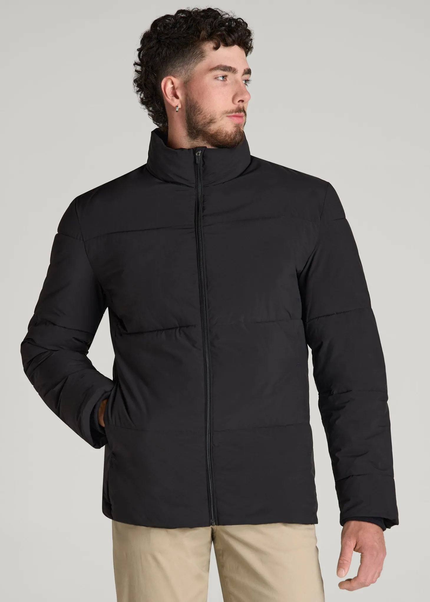 Stand Collar Puffer Coat Jacket for Tall Men