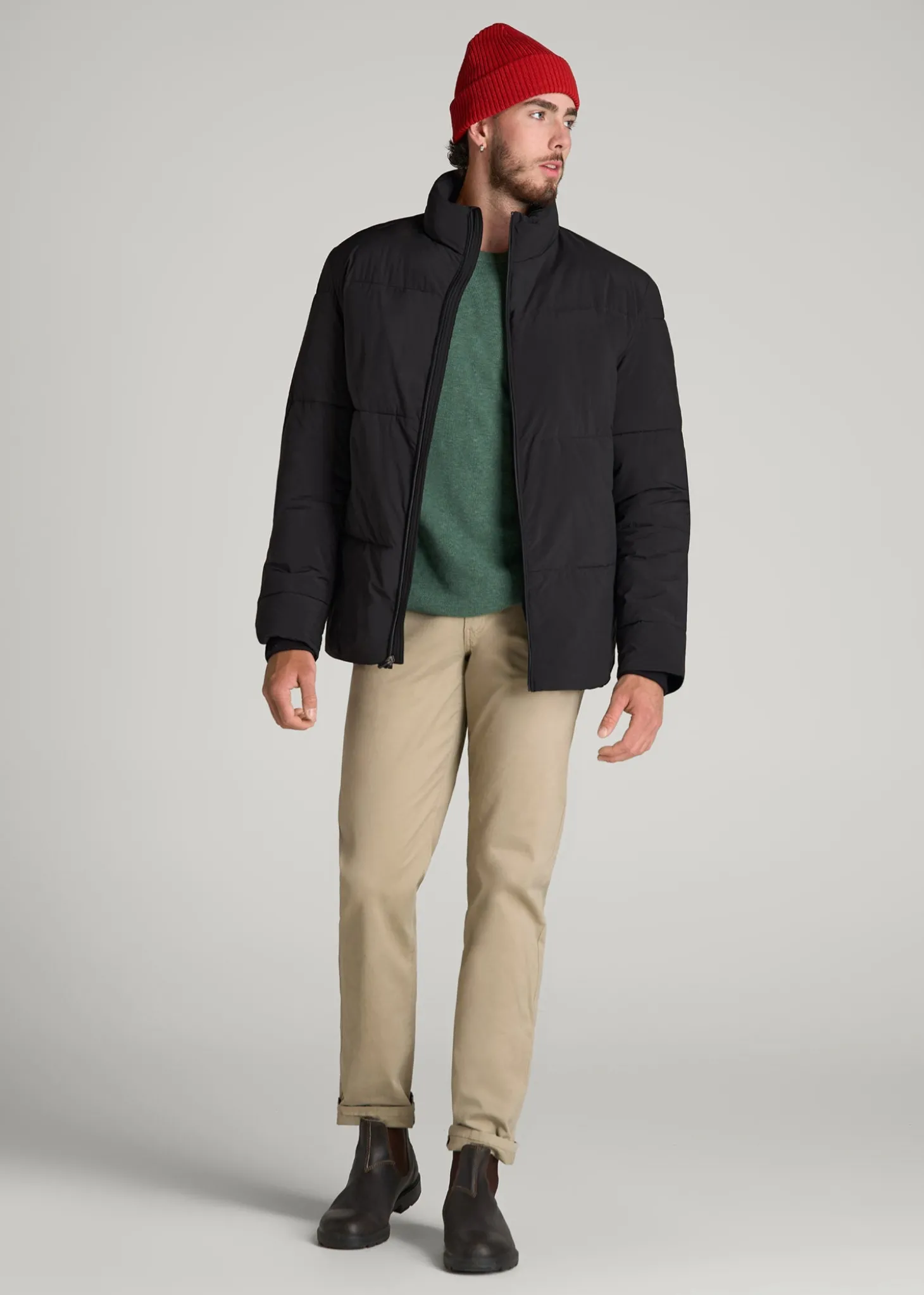 Stand Collar Puffer Coat Jacket for Tall Men