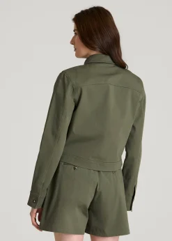 Stretch Commuter Military Cropped Cargo Jacket for Tall Women