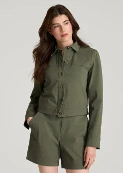 Stretch Commuter Military Cropped Cargo Jacket for Tall Women
