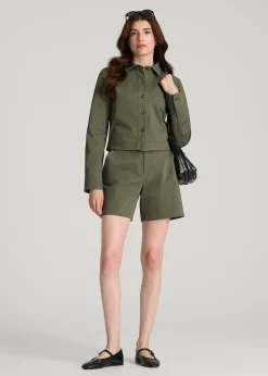 Stretch Commuter Military Cropped Cargo Jacket for Tall Women