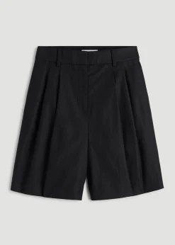 Stretch Cotton Linen Blend Pleated Shorts for Tall Women
