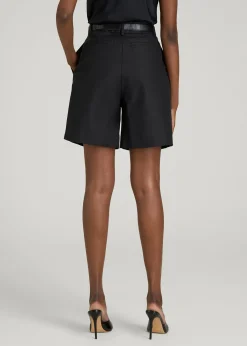 Stretch Cotton Linen Blend Pleated Shorts for Tall Women