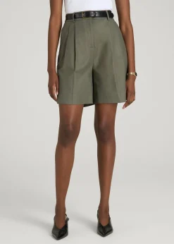 Stretch Cotton Linen Blend Pleated Shorts for Tall Women