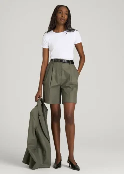 Stretch Cotton Linen Blend Pleated Shorts for Tall Women