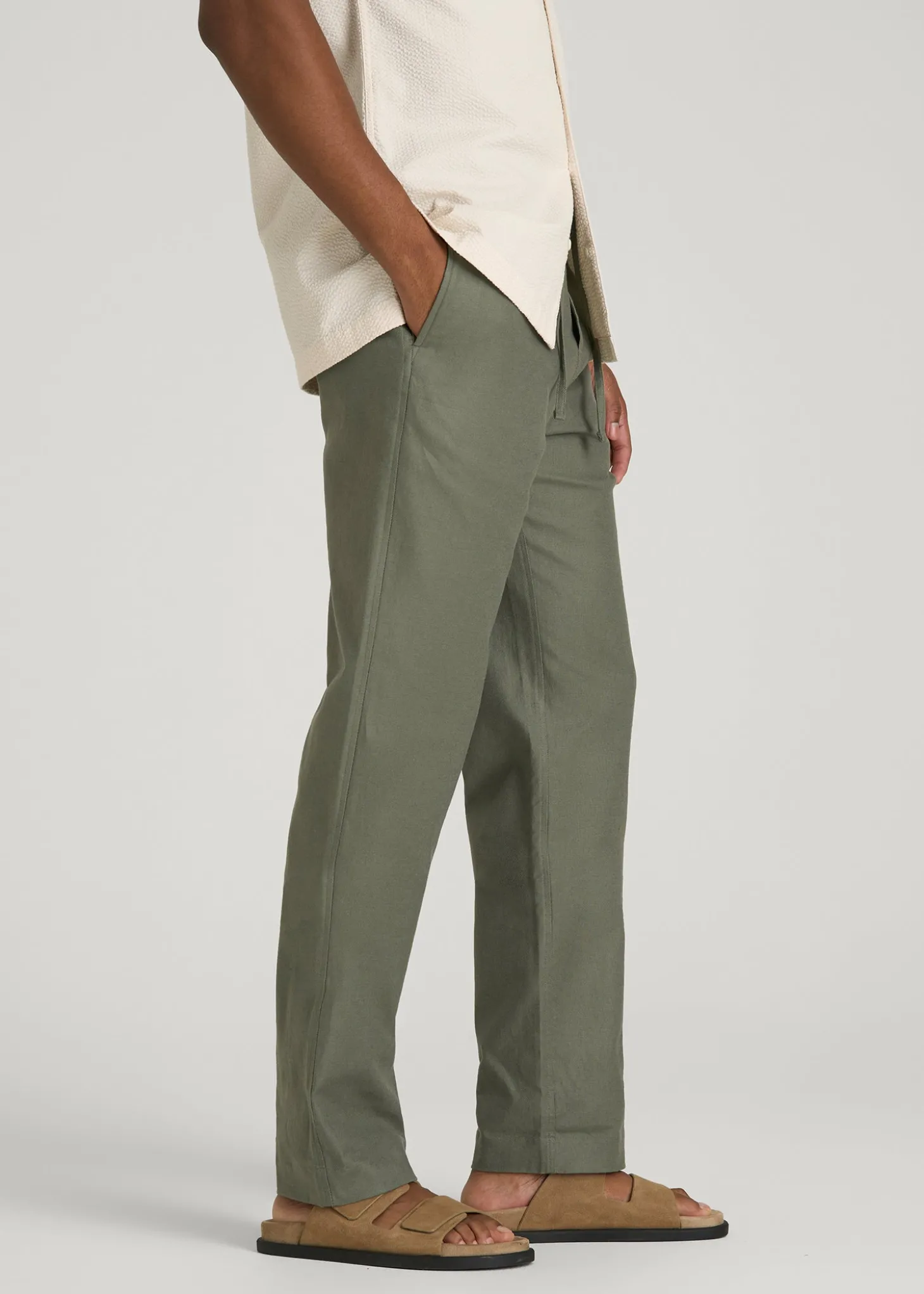 Stretch Cotton Linen Blend Pull-On Pants for Tall Men