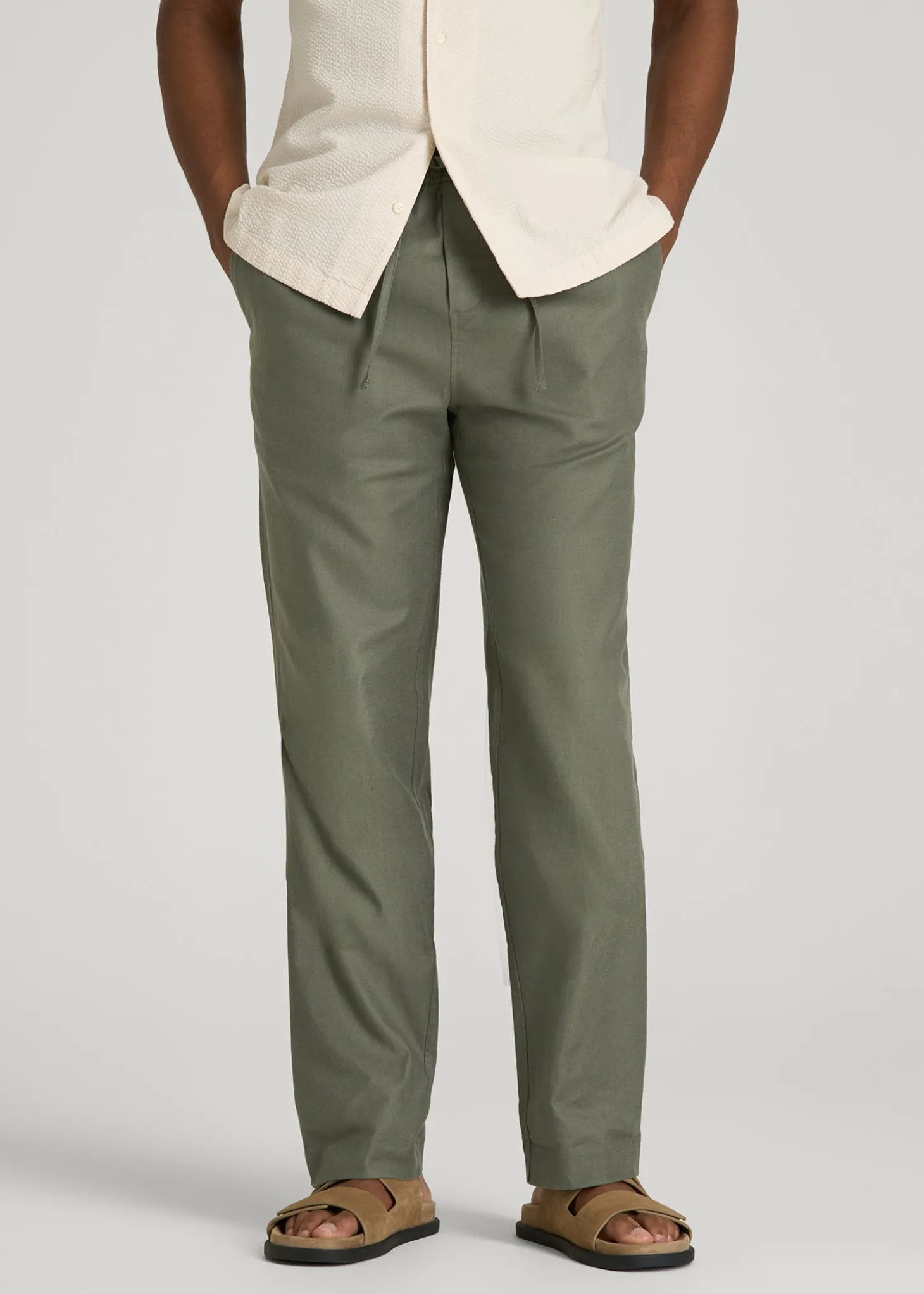 Stretch Cotton Linen Blend Pull-On Pants for Tall Men