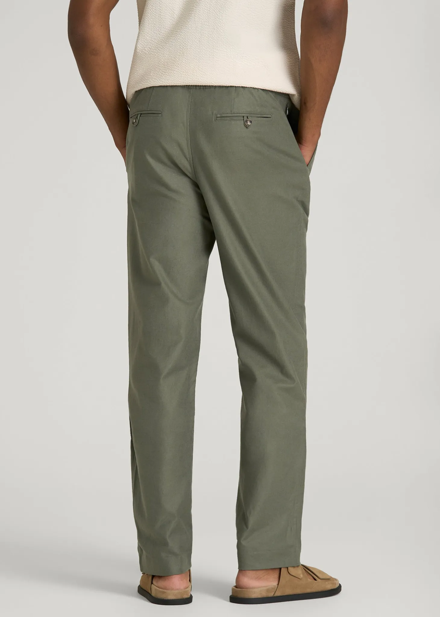 Stretch Cotton Linen Blend Pull-On Pants for Tall Men