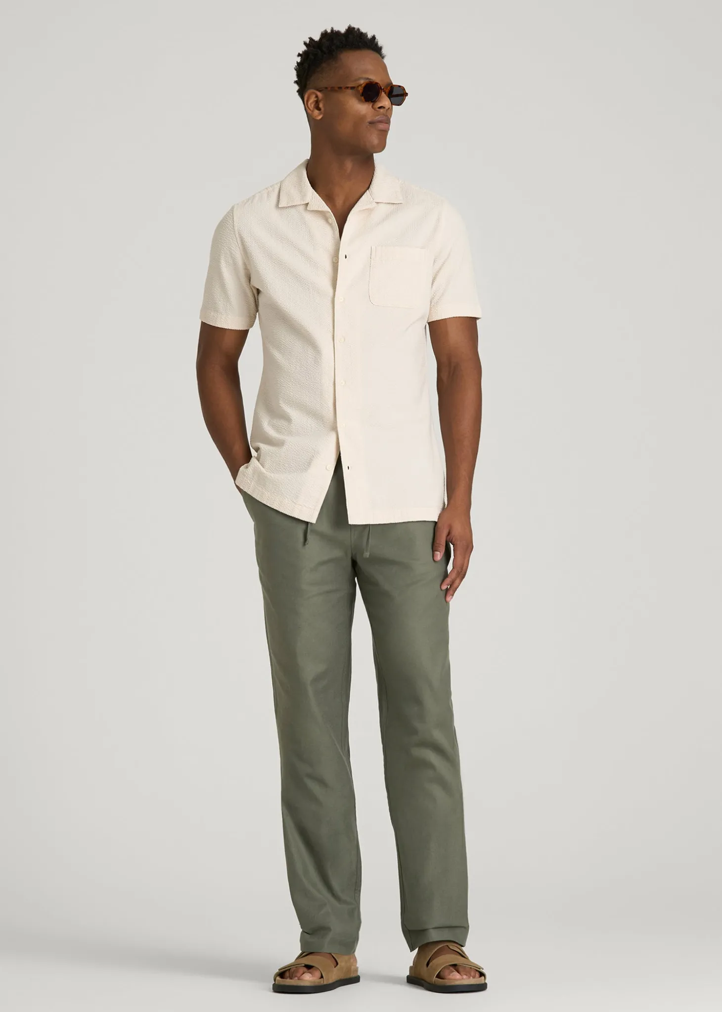 Stretch Cotton Linen Blend Pull-On Pants for Tall Men