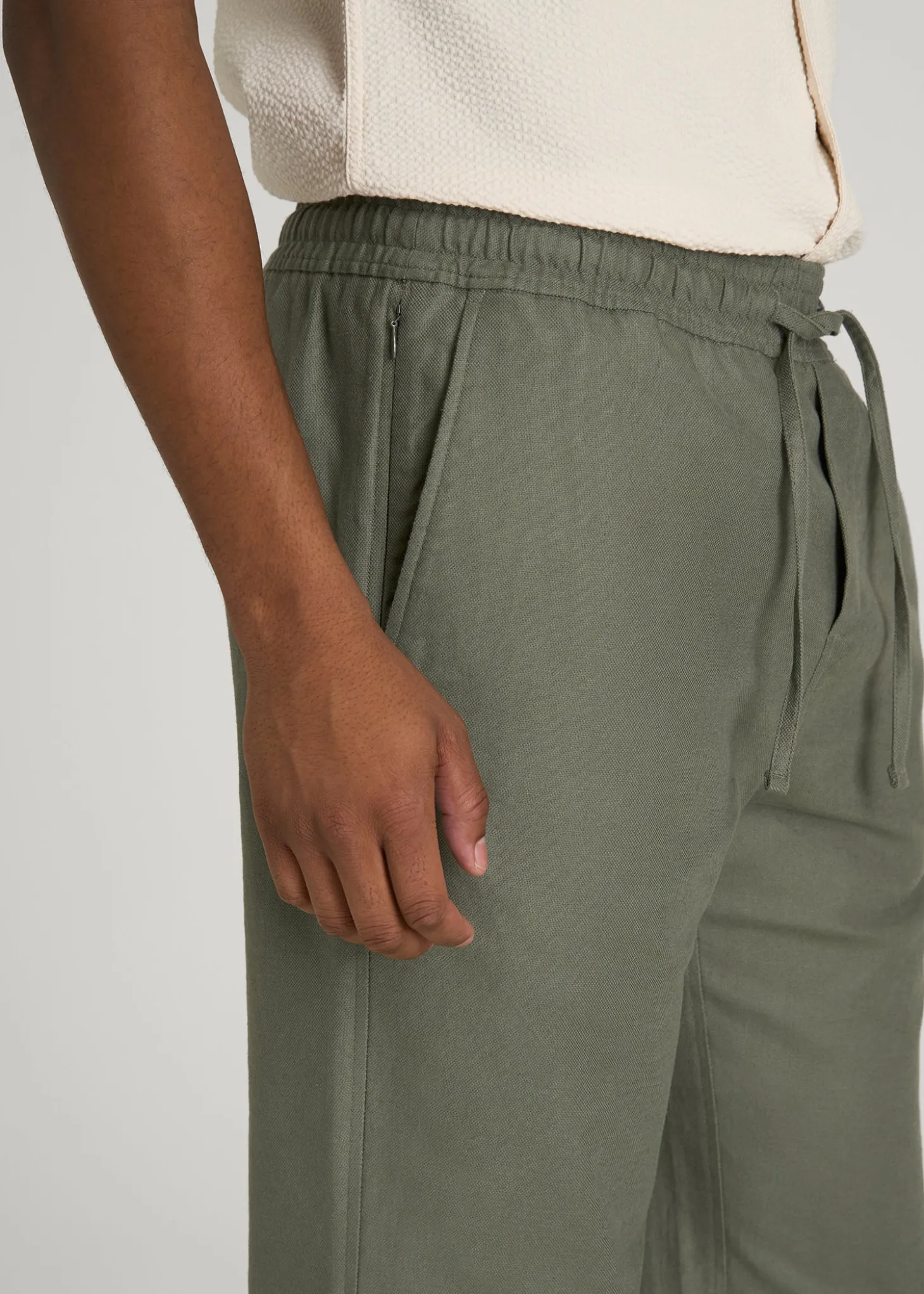 Stretch Cotton Linen Blend Pull-On Pants for Tall Men