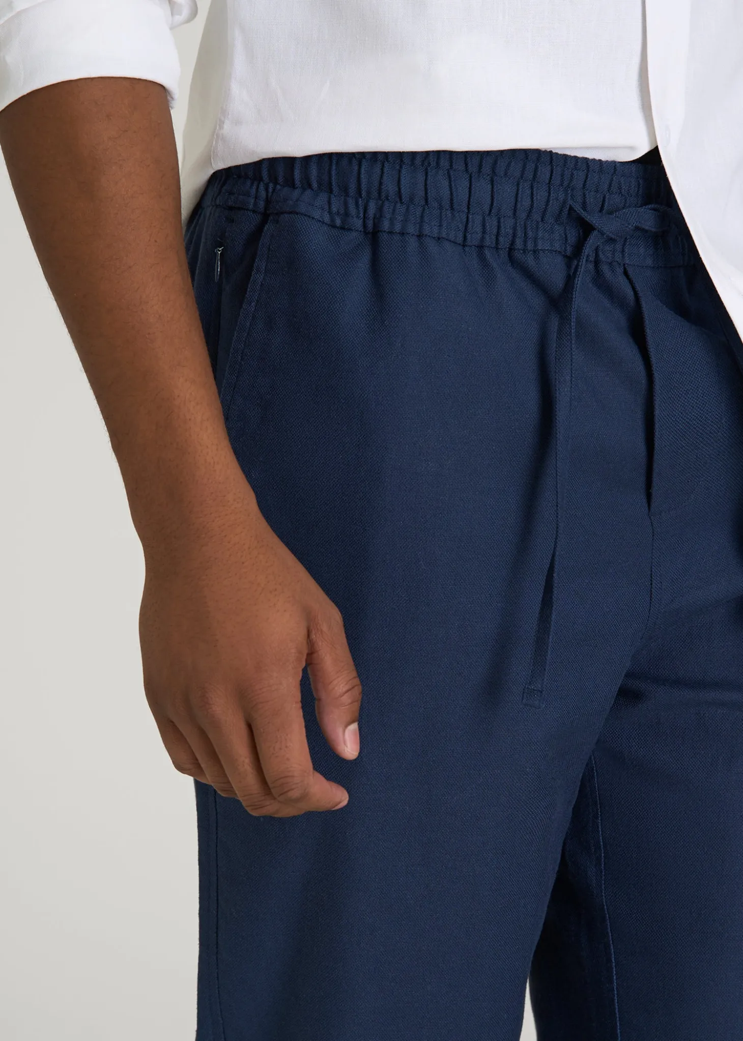 Stretch Cotton Linen Blend Pull-On Pants for Tall Men