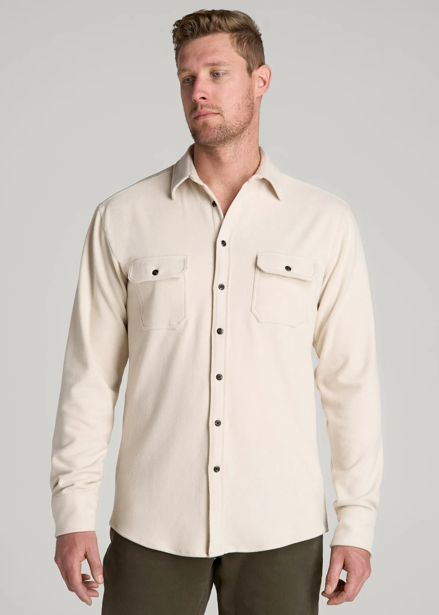 Stretch Flannel Button Shirt for Tall Men