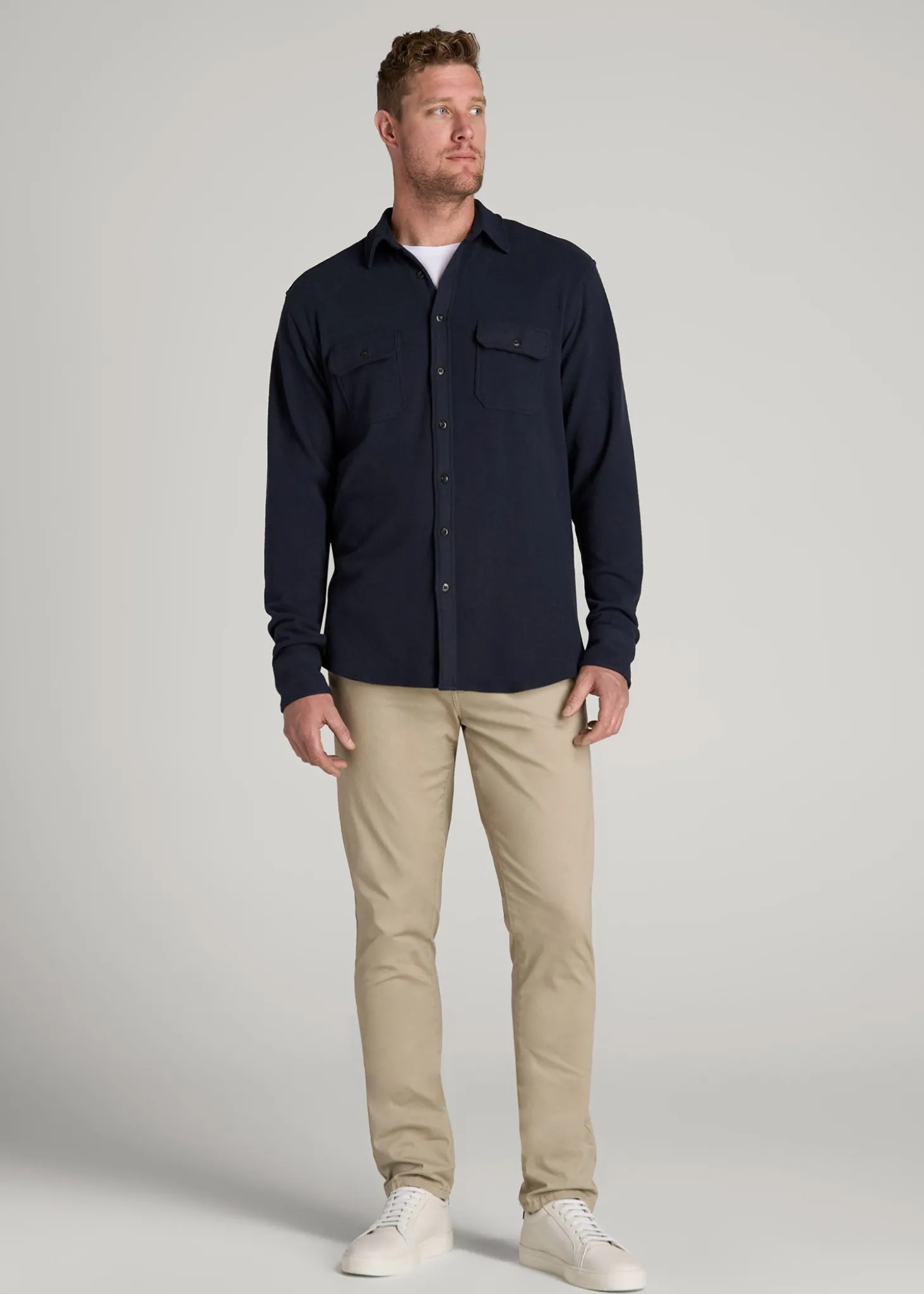 Stretch Flannel Button Shirt for Tall Men