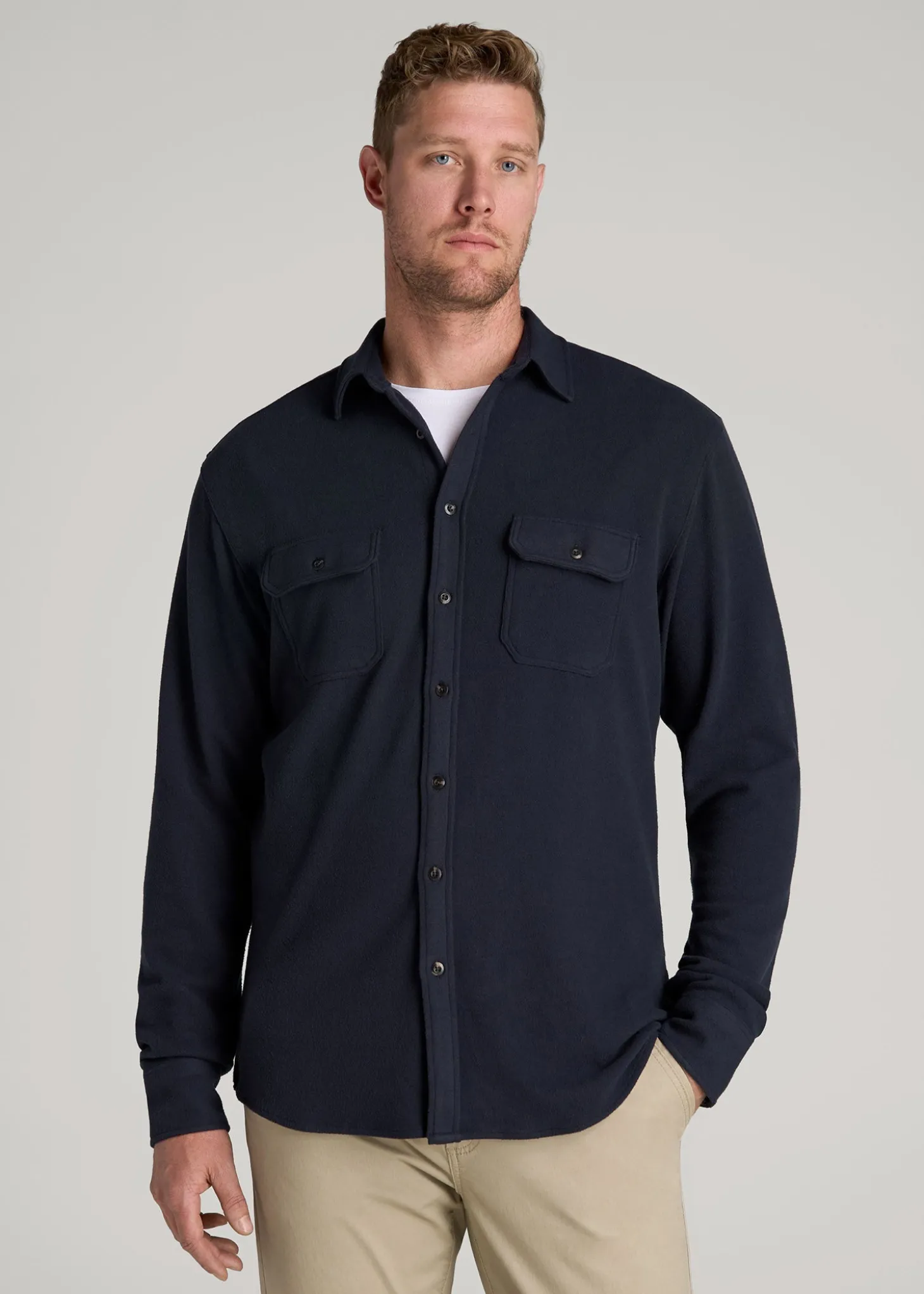 Stretch Flannel Button Shirt for Tall Men