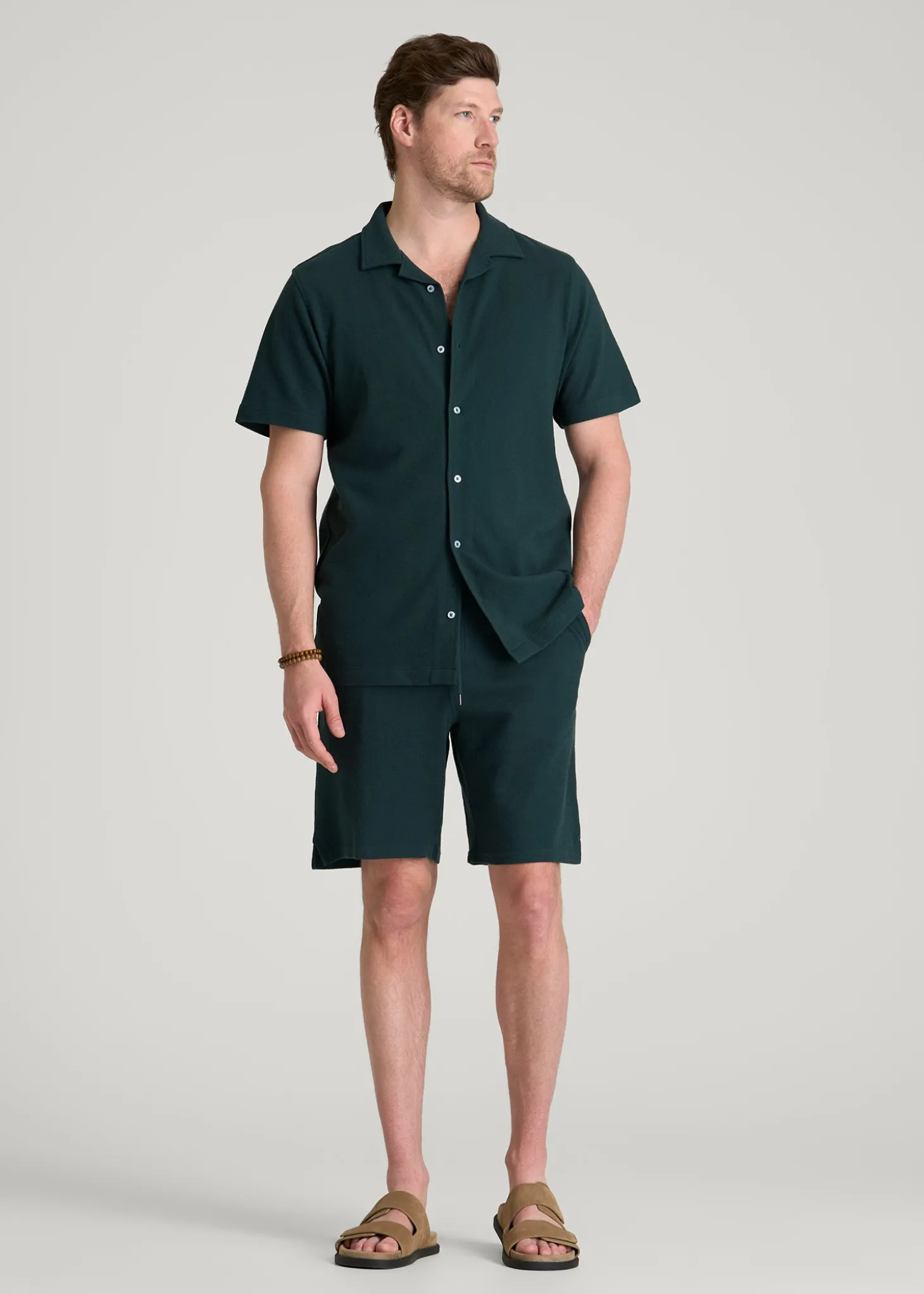 Terry Cotton Polo Cardigan for Tall Men