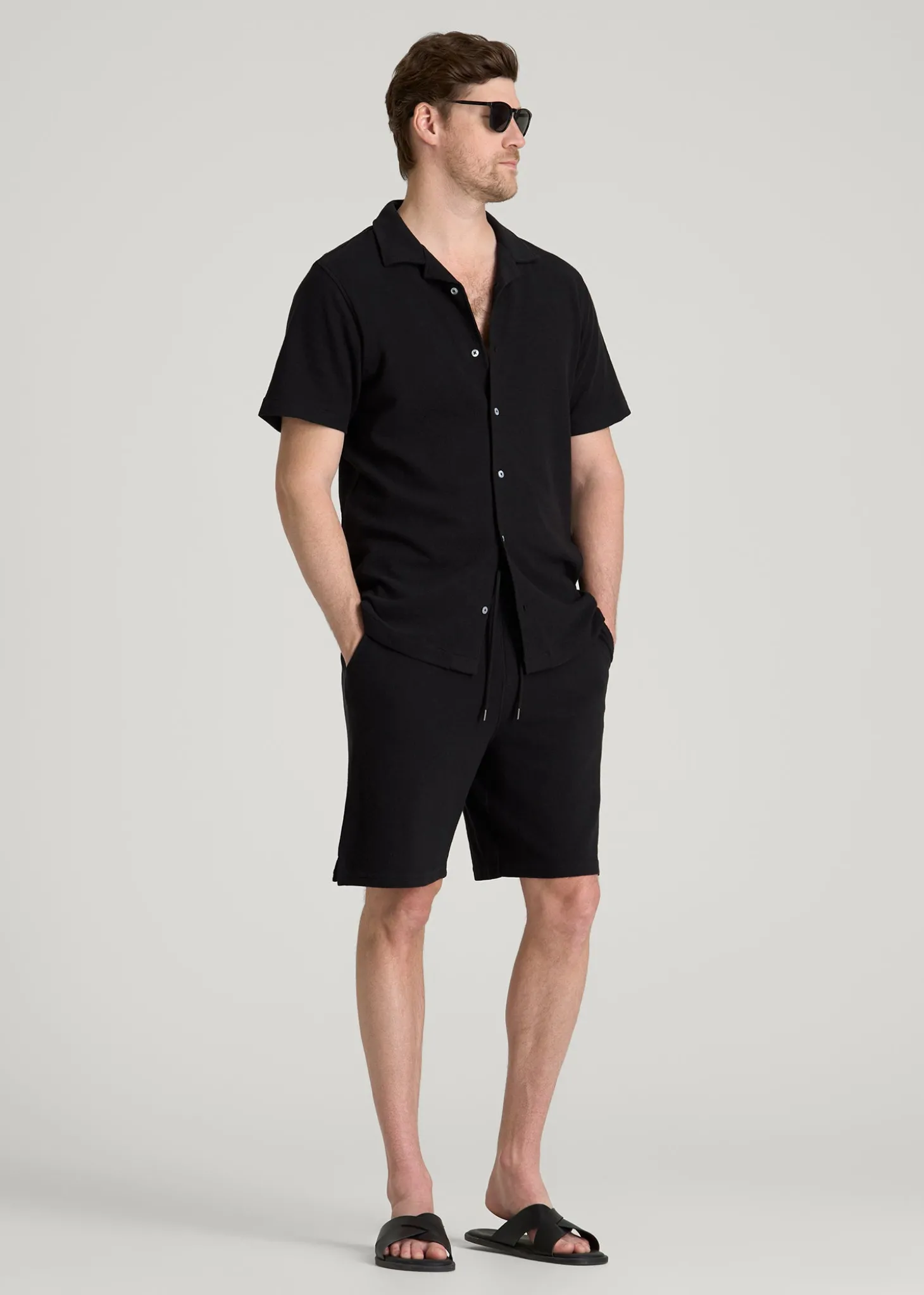 Terry Cotton Polo Cardigan for Tall Men