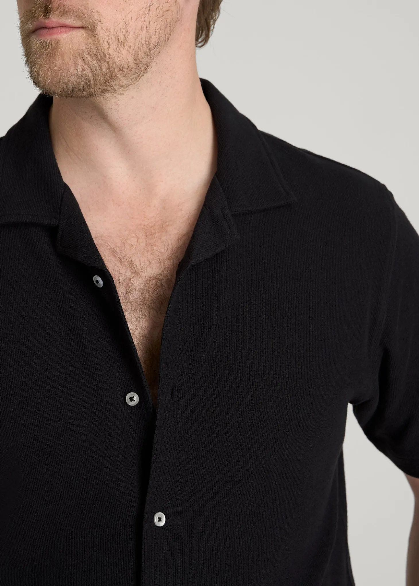 Terry Cotton Polo Cardigan for Tall Men