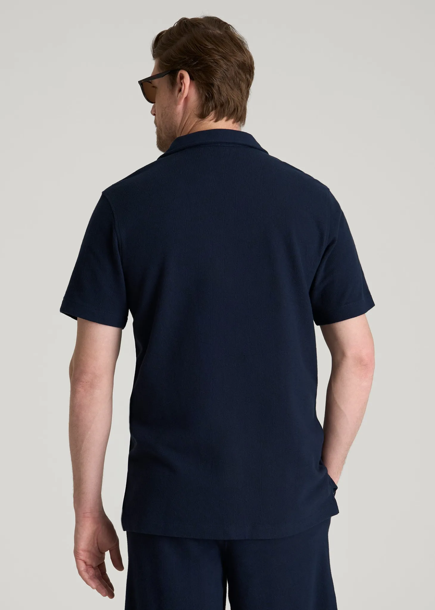 Terry Cotton Polo Cardigan for Tall Men