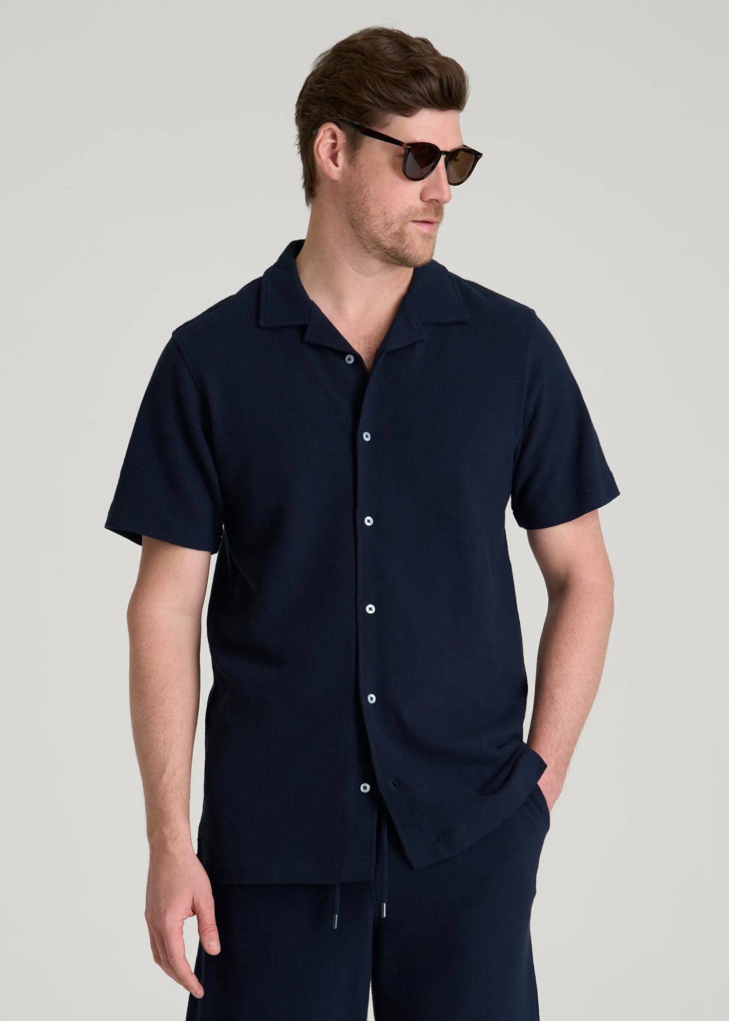 Terry Cotton Polo Cardigan for Tall Men