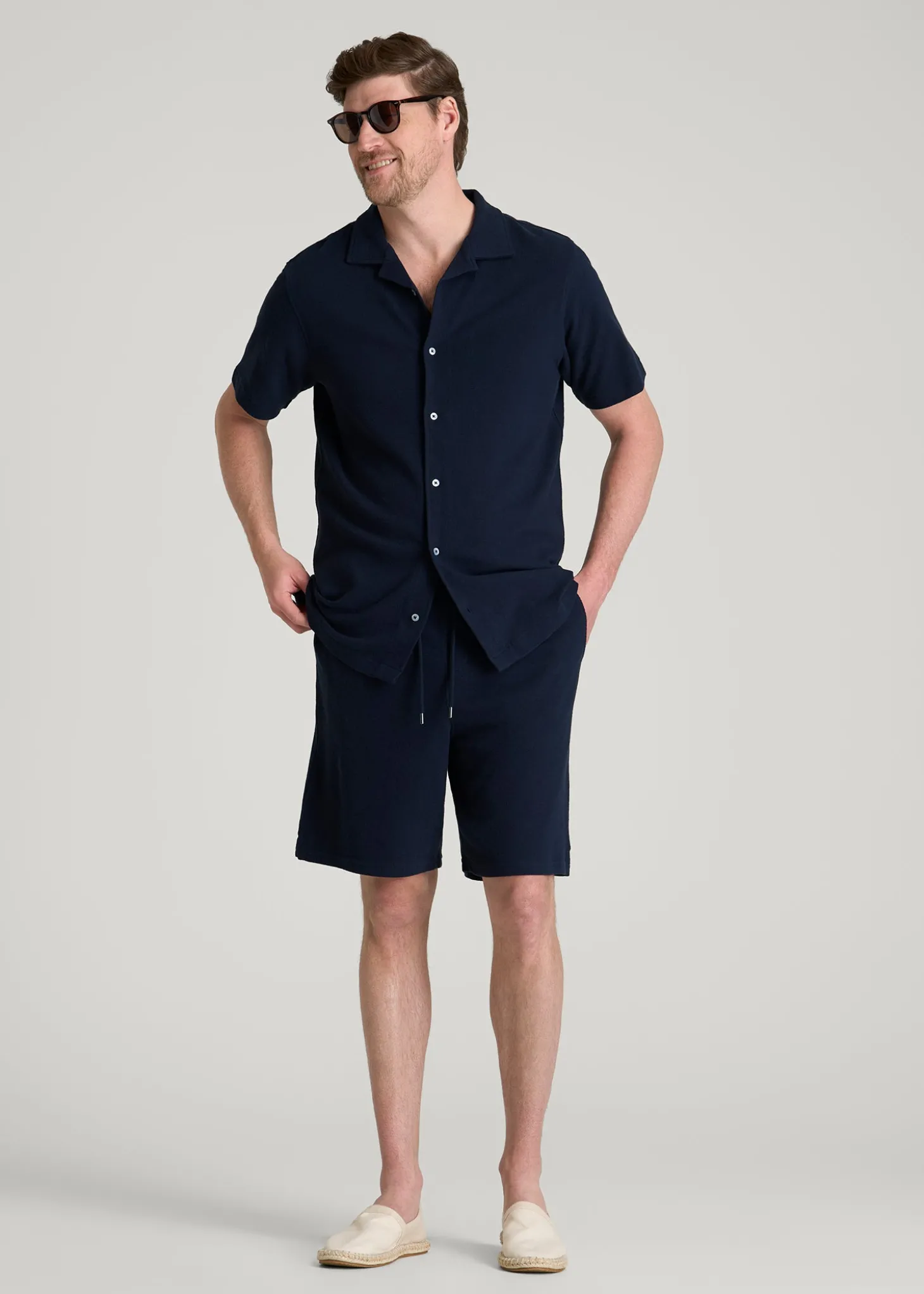 Terry Cotton Polo Cardigan for Tall Men