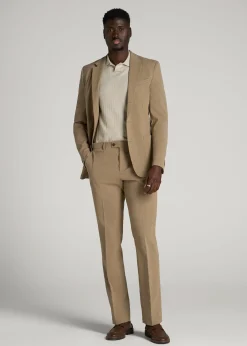 Textured Garment Washed Stretch Cotton Suit Pants for Tall Men