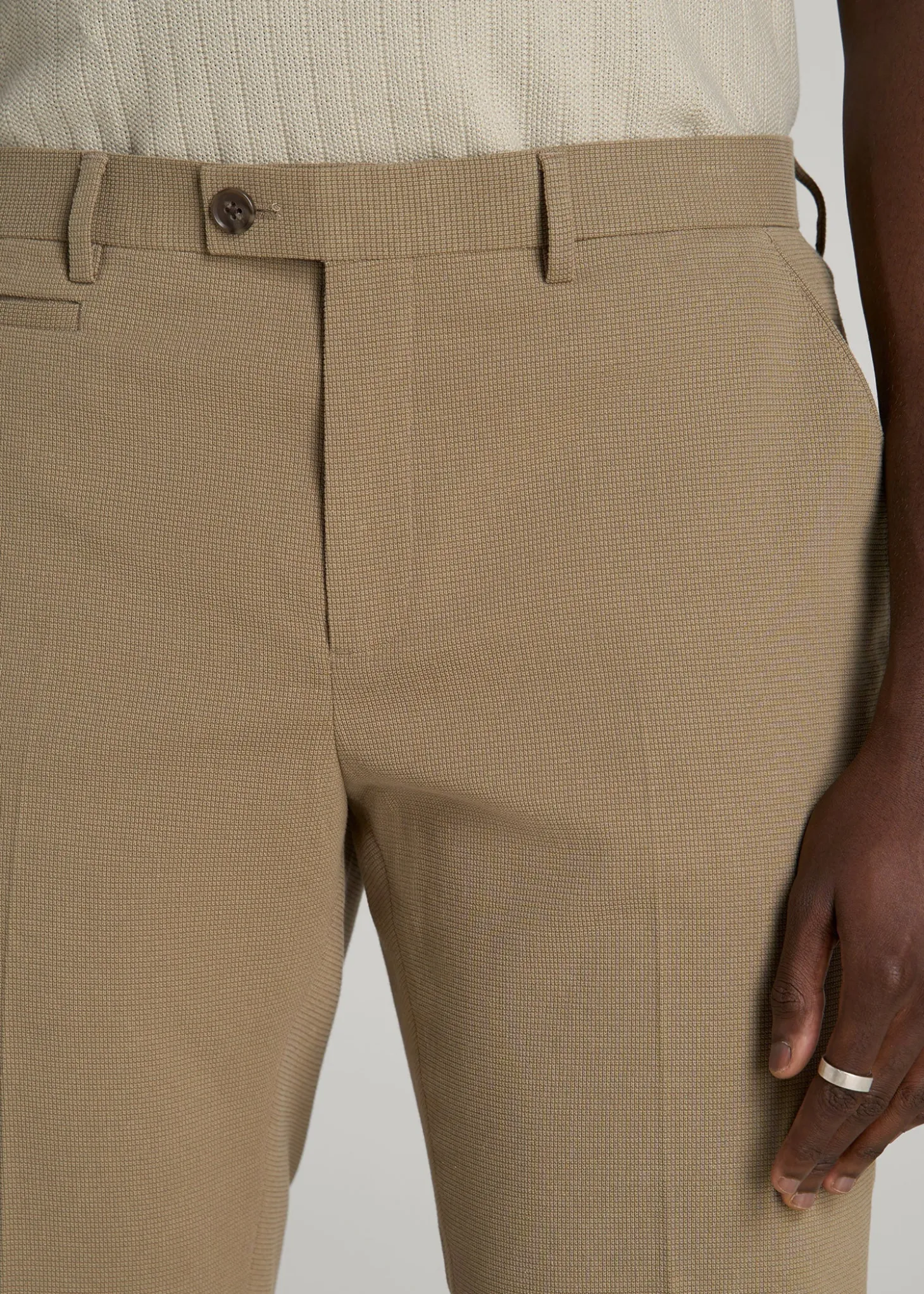 Textured Garment Washed Stretch Cotton Suit Pants for Tall Men