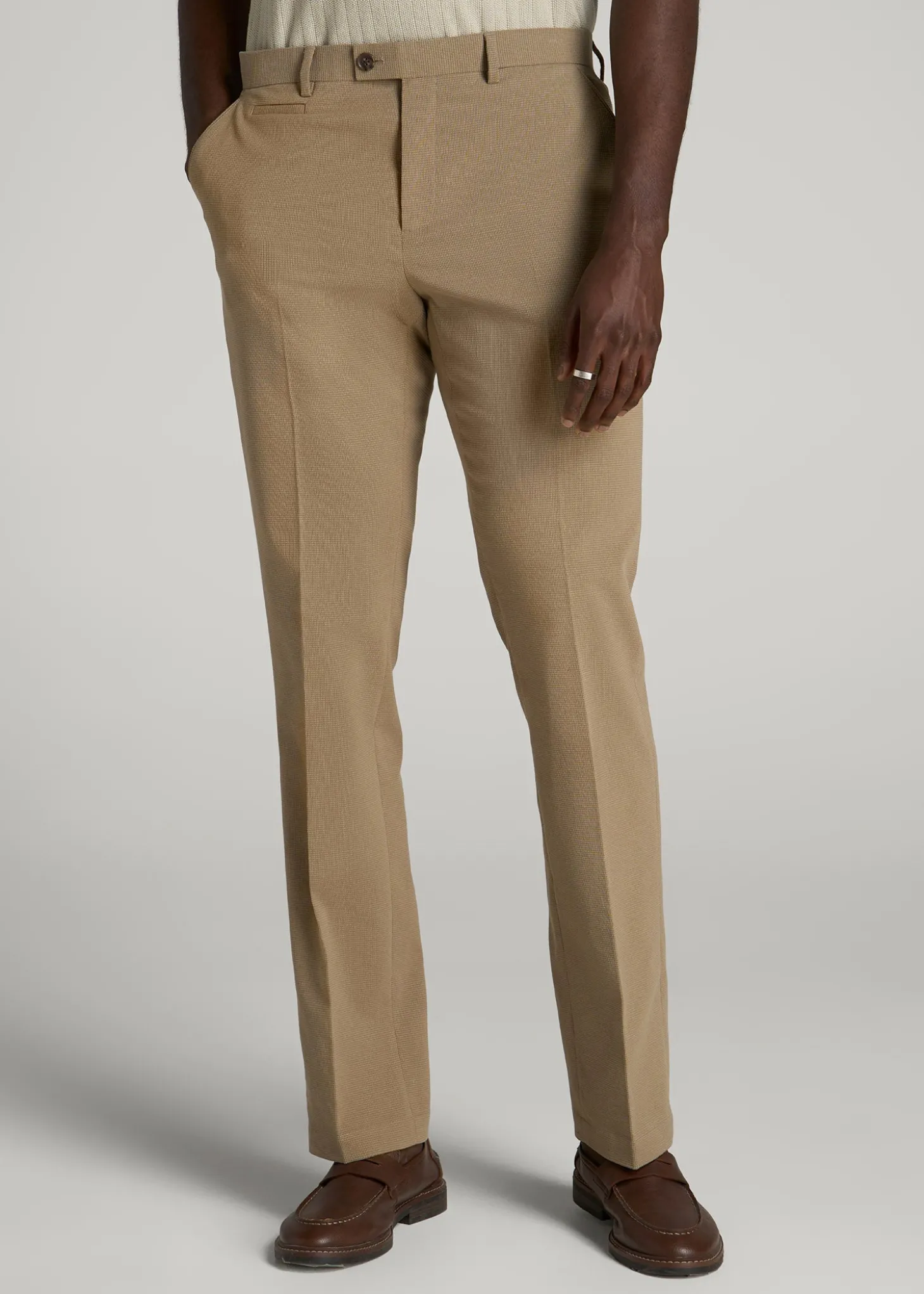 Textured Garment Washed Stretch Cotton Suit Pants for Tall Men