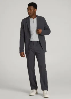 Textured Garment Washed Stretch Cotton Suit Pants for Tall Men