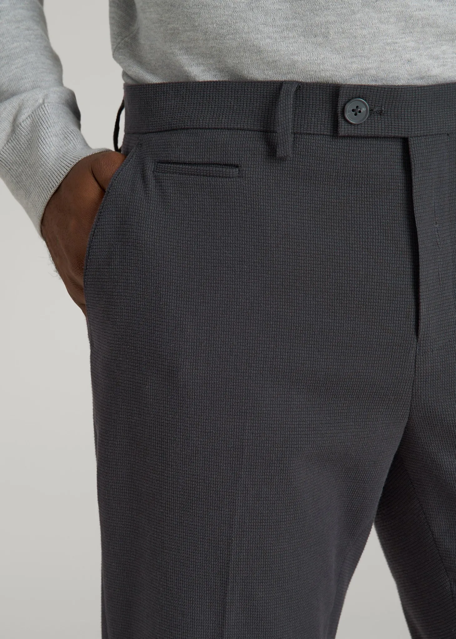 Textured Garment Washed Stretch Cotton Suit Pants for Tall Men