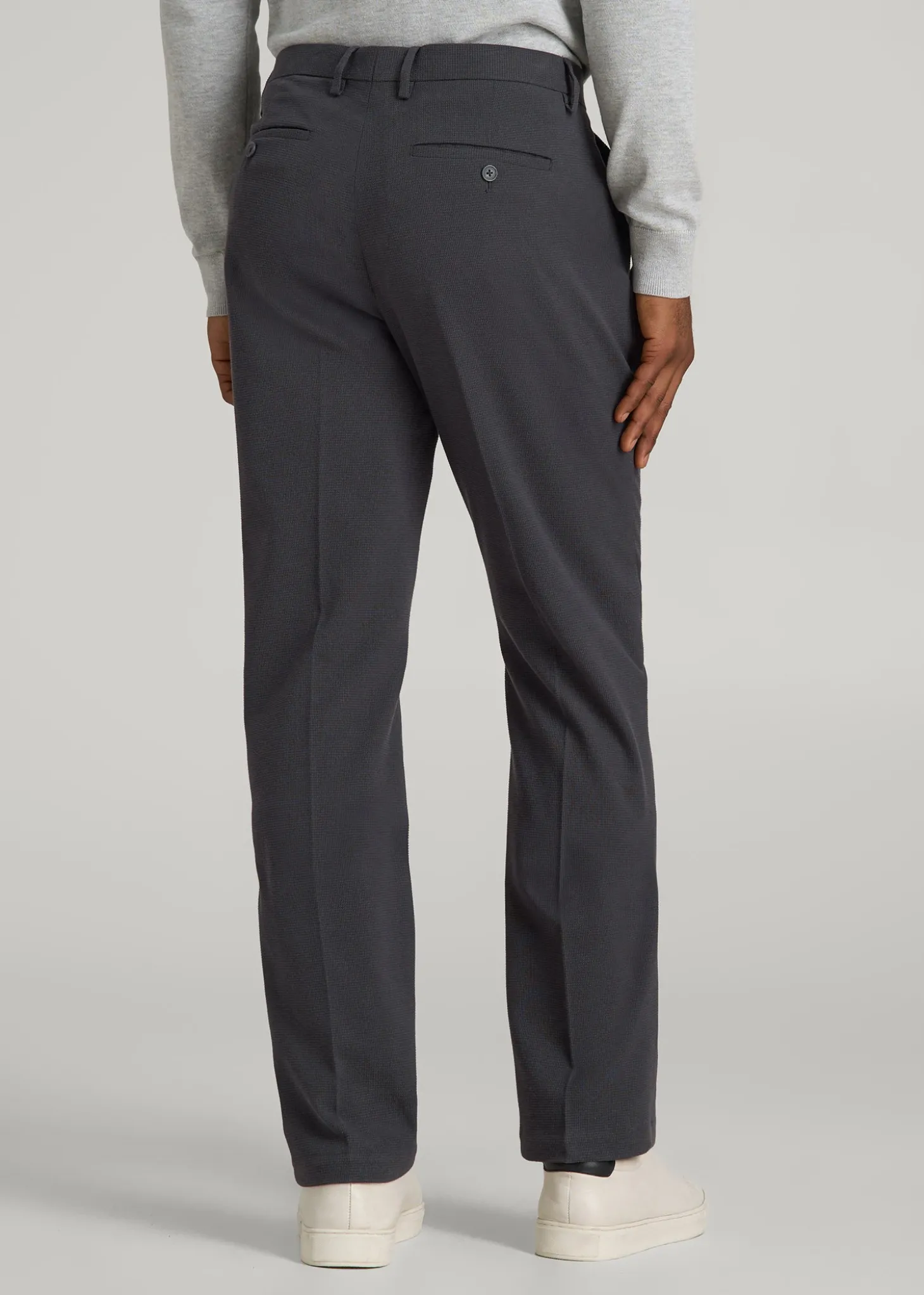 Textured Garment Washed Stretch Cotton Suit Pants for Tall Men