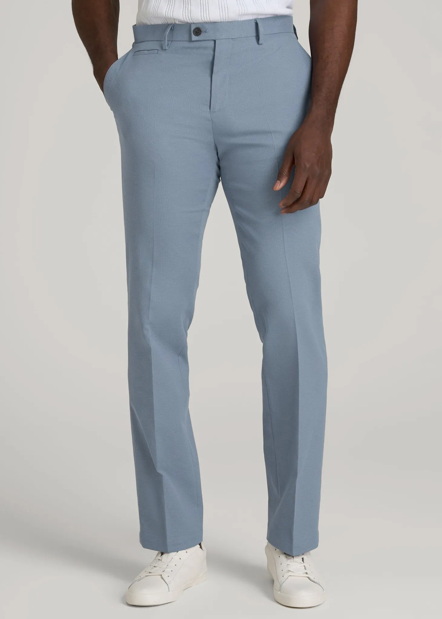 Textured Garment Washed Stretch Cotton Suit Pants for Tall Men