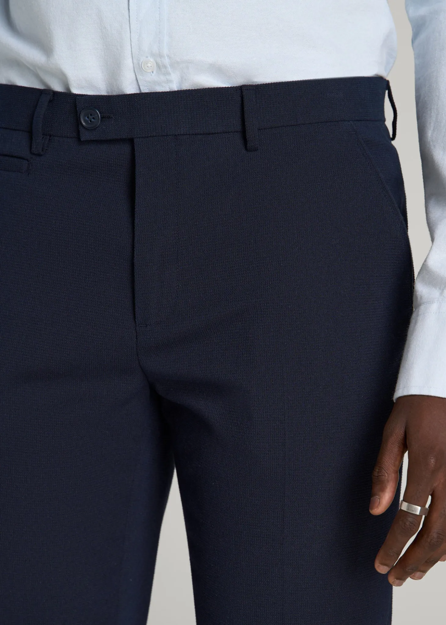 Textured Garment Washed Stretch Cotton Suit Pants for Tall Men