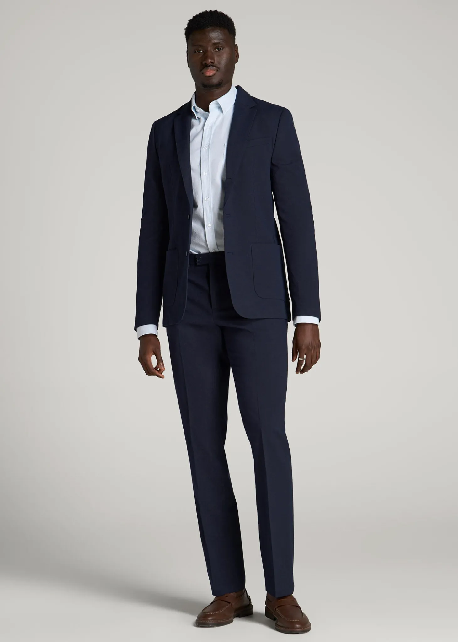 Textured Garment Washed Stretch Cotton Suit Pants for Tall Men