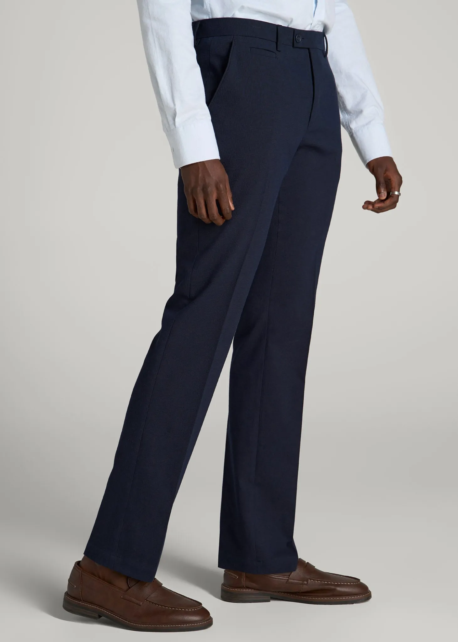 Textured Garment Washed Stretch Cotton Suit Pants for Tall Men